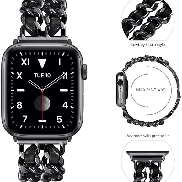 NEW Strap Chain Leather Stainless Band For Apple Watch - PB - Picture 11 of 11